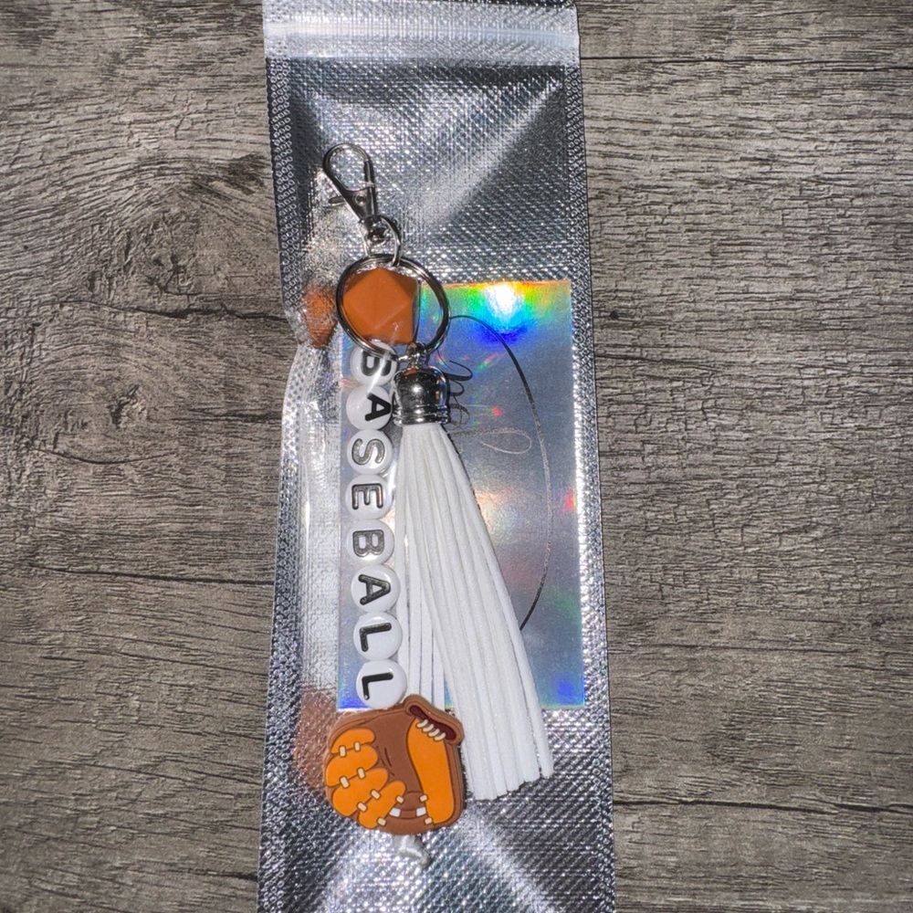 Baseball Themed Key & Card Holder with White Tassel